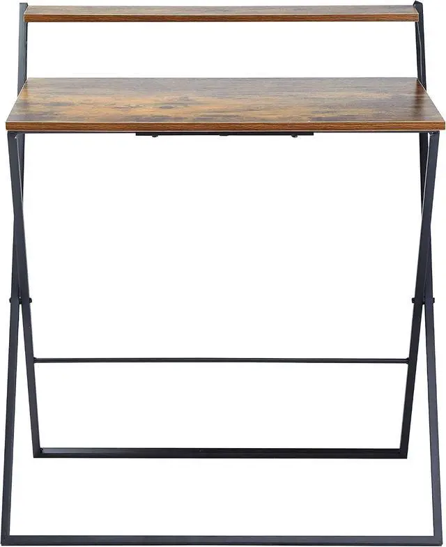 Alt view image 3 of 5 - Foldable 2 Tier Compact Computer Desk, Wood/Black