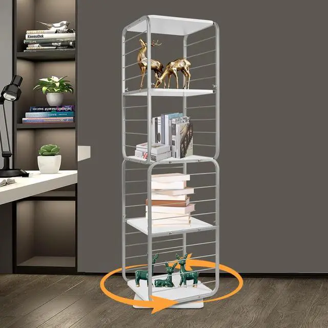Alt view image 5 of 7 - 4-Tier Corner Bookcase for Small Space, White Bookcase Book Storage, Tall Narrow Corner Book Shelf for Small Space (Gray)