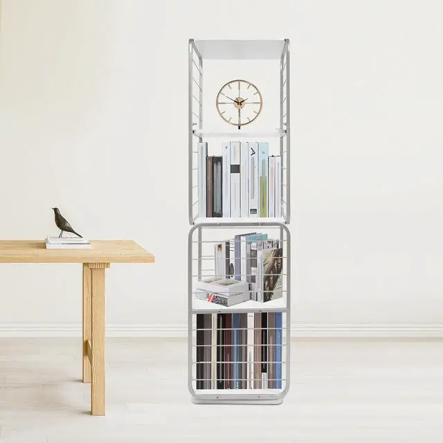 Alt view image 4 of 7 - 4-Tier Corner Bookcase for Small Space, White Bookcase Book Storage, Tall Narrow Corner Book Shelf for Small Space (Gray)