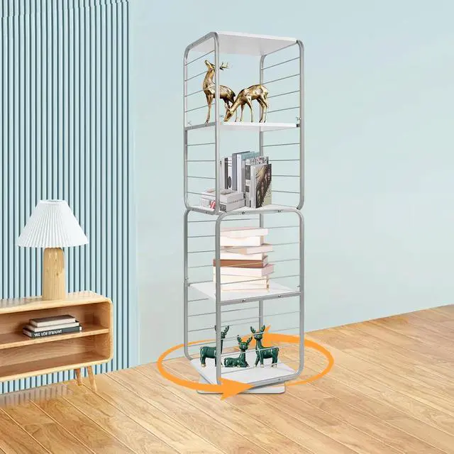 Alt view image 6 of 7 - 4-Tier Corner Bookcase for Small Space, White Bookcase Book Storage, Tall Narrow Corner Book Shelf for Small Space (Gray)