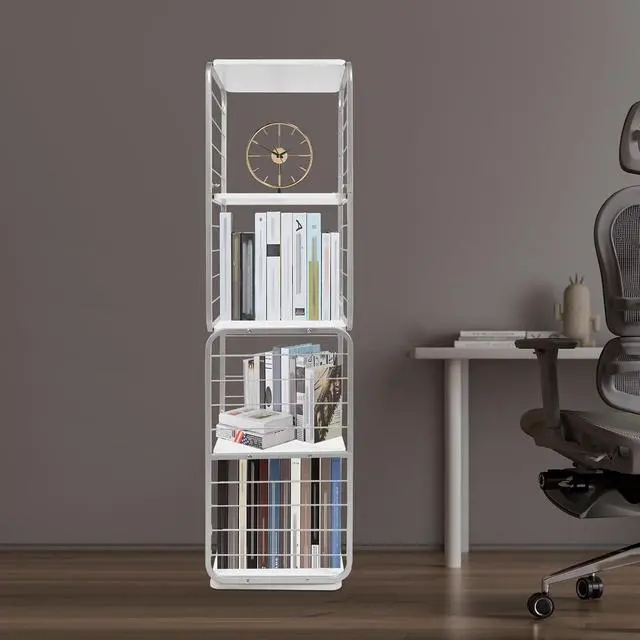 Alt view image 2 of 7 - 4-Tier Corner Bookcase for Small Space, White Bookcase Book Storage, Tall Narrow Corner Book Shelf for Small Space (Gray)