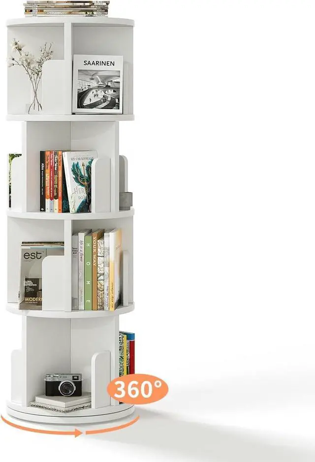 Alt view image 3 of 7 - Rotating Bookcase 360° Free, Rotating Shelf Office Shelf White, for Living Room, Study, Office, as Room Divider, 4 Levels