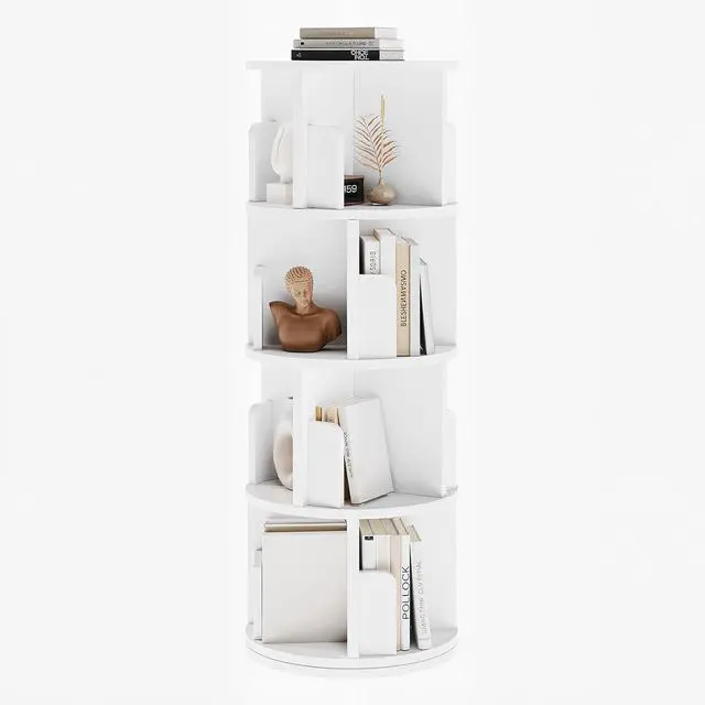 Alt view image 7 of 7 - Rotating Bookcase 360° Free, Rotating Shelf Office Shelf White, for Living Room, Study, Office, as Room Divider, 4 Levels