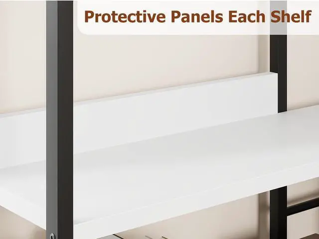 Alt view image 7 of 7 - 5 Tier Arched Large Corner Bookshelf, 68.5" Tall L Shaped Multi-Layer Bookcase, Industrial Metal and Wooden Corner Display Rack, Ideal for Living Room, Bedroom, Studyroom, Office, White