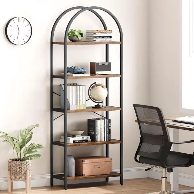 Alt view image 3 of 7 - 5 Tier Bookshelf Arched Bookcase Modern Standing Bookshelves Tall Display Racks Metal Book Shelf for Bedroom, Living Room, Home Office