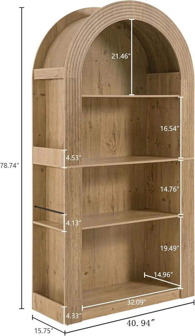 Alt view image 2 of 7 - Arched Bookshelf, Mid Century Modern 4-Tier Arched Storage Bookcase with Open Display Storage Shelf for Dining Room, Living Room, Natural