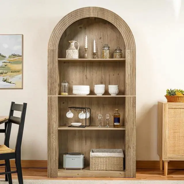 Main image of Arched Bookshelf, Mid Century Modern 4-Tier Arched Storage Bookcase with Open Display Storage Shelf for Dining Room, Living Room, Natural