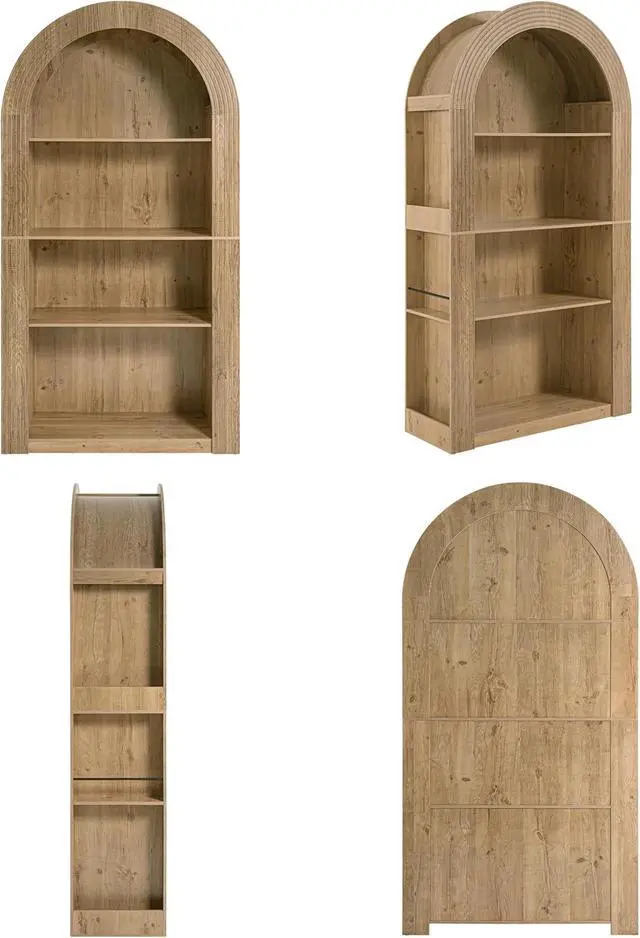 Alt view image 7 of 7 - Arched Bookshelf, Mid Century Modern 4-Tier Arched Storage Bookcase with Open Display Storage Shelf for Dining Room, Living Room, Natural