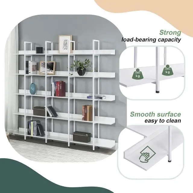 Alt view image 7 of 7 - 5 Tier Open Bookshelf, Tall 5 Tier Bookshelf, Organizer for Bedroom, Mid Century Modern, Farmhouse Open Bookshelf, Vintage Industrial Style Shelf with Metal Frame, White