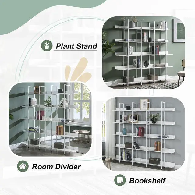 Alt view image 6 of 7 - 5 Tier Open Bookshelf, Tall 5 Tier Bookshelf, Organizer for Bedroom, Mid Century Modern, Farmhouse Open Bookshelf, Vintage Industrial Style Shelf with Metal Frame, White