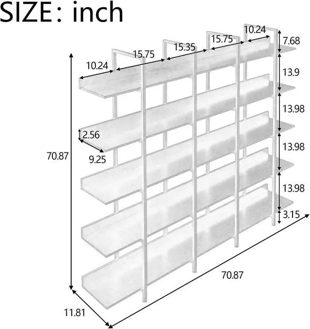 Alt view image 2 of 7 - Tall 5 Tier Wood Bookshelf Organizer for Bedroom, Mid Century Modern Farmhouse Open Industrial Bookshelf with Storage for Living Room Home Office, Large 5 Shelf Bookcase, Rustic Brown