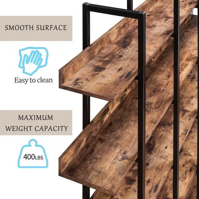 Alt view image 7 of 7 - Tall 5 Tier Wood Bookshelf Organizer for Bedroom, Mid Century Modern Farmhouse Open Industrial Bookshelf with Storage for Living Room Home Office, Large 5 Shelf Bookcase, Rustic Brown