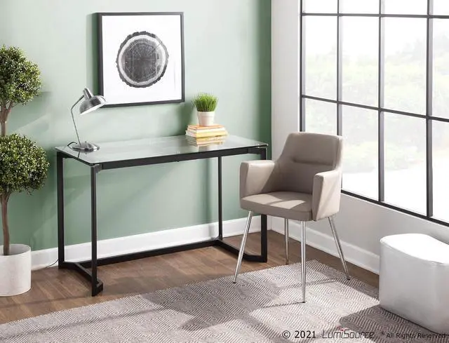 Alt view image 2 of 7 - Masters Glass Desk, Home Office Desk, Computer Desk, Black Desk, Small Desk for Bedroom, Gaming Desk, Mid Century Modern Desk