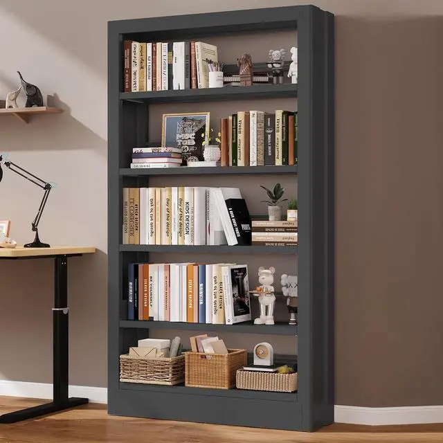 Alt view image 7 of 7 - 37''W Metal Bookshelf,5-Tier Heavy Duty Bookshelf,Metal Bookcase with Adjustable Shelves,Tall and Sturdy Bookshelf with Bookends and Book Stoppers,Modern Bookshelf for LivingRoom,Library,Office