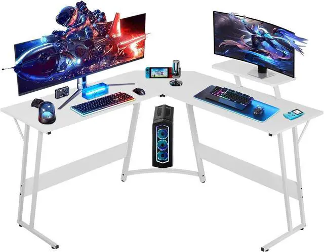 Main image of 51 inch L Shaped Gaming Desk, Computer Desk for Bedroom, White L shaped Desk for Gaming,Home Office Desks with Detachable Monitor Stand, Corner Desk for Small Place,Large,Carbon Fiber,White desk