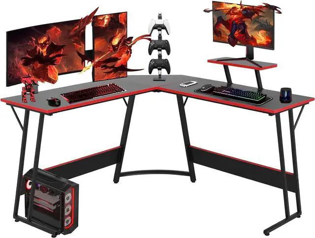 Main image of 51 inch L Shaped Gaming Desk, Computer Desk for Bedroom, Black L shaped Desk for Gaming,Home Office Desks with Detachable Monitor Stand, Corner Desk for Small Place,Large,Carbon Fiber,Black desk