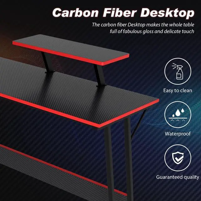 Alt view image 4 of 7 - 51 inch L Shaped Gaming Desk, Computer Desk for Bedroom, Black L shaped Desk for Gaming,Home Office Desks with Detachable Monitor Stand, Corner Desk for Small Place,Large,Carbon Fiber,Black desk