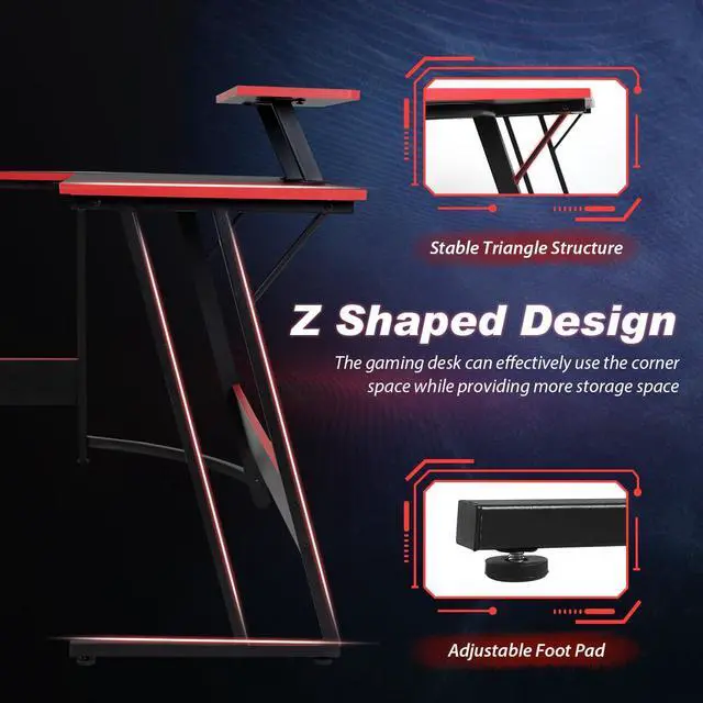 Alt view image 5 of 7 - 51 inch L Shaped Gaming Desk, Computer Desk for Bedroom, Black L shaped Desk for Gaming,Home Office Desks with Detachable Monitor Stand, Corner Desk for Small Place,Large,Carbon Fiber,Black desk