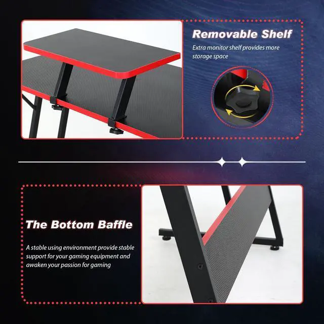 Alt view image 7 of 7 - 51 inch L Shaped Gaming Desk, Computer Desk for Bedroom, Black L shaped Desk for Gaming,Home Office Desks with Detachable Monitor Stand, Corner Desk for Small Place,Large,Carbon Fiber,Black desk
