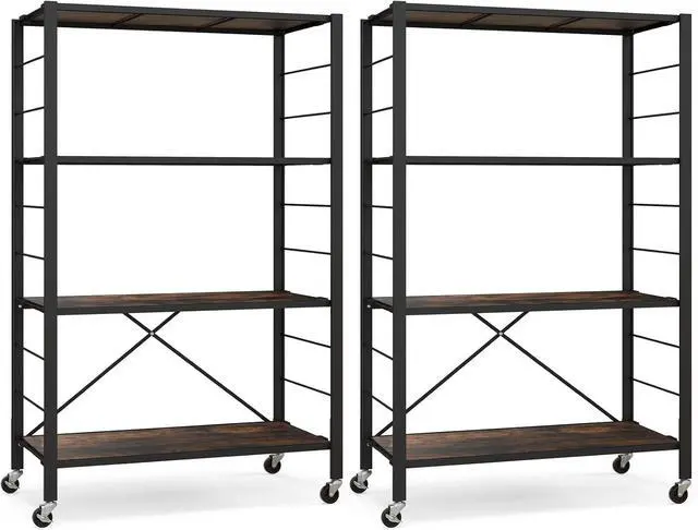 Main image of 4-Tier Folding Storage Shelf of 2, Collapsible Shelving Unit with Lockable Wheels & Adjustable Shelf, Heavy-Duty Organizer on Wheels, Storage Rack for Tool Room, Garage, Kitchen