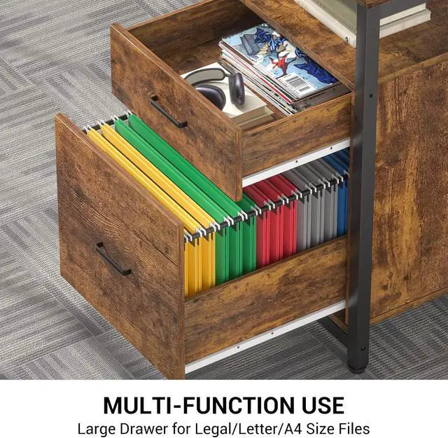 Alt view image 5 of 5 - L-Shaped Desk with Power Outlet and LED Strip, 63 L Shaped Computer Corner Desk with Reversible File Drawer and Monitor Stand, Gaming Table Writing Desk for Home Office Workstation, Rustic