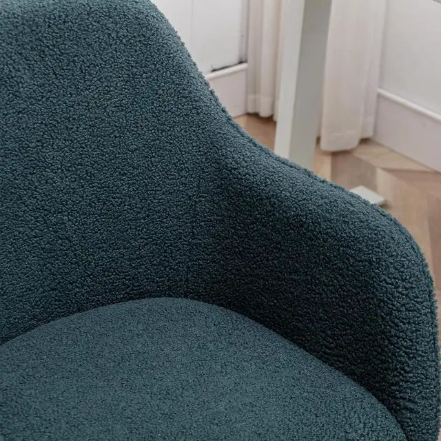 Alt view image 4 of 7 - Modern Wool Vanity Chair with Back, 360 Swivel Comfy Office Chair with Height-Adjustable, Gold Metal Legs&Wheels, Cute Desk Chair for Women,Girls (Green)