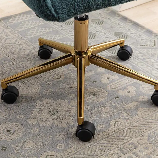 Alt view image 6 of 7 - Modern Wool Vanity Chair with Back, 360 Swivel Comfy Office Chair with Height-Adjustable, Gold Metal Legs&Wheels, Cute Desk Chair for Women,Girls (Green)