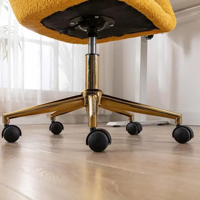 Alt view image 5 of 14 - Modern Teddy Vanity Chair with Back, 360 Swivel Comfy Office Chair with Height-Adjustable, Gold Metal Legs&Wheels, Cute Desk Chair for Women,Girls (Yellow-1)