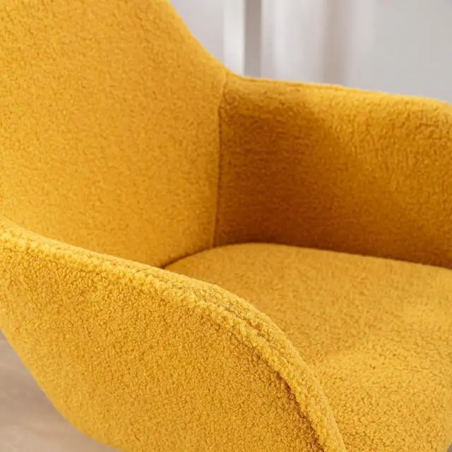 Alt view image 4 of 14 - Modern Teddy Vanity Chair with Back, 360 Swivel Comfy Office Chair with Height-Adjustable, Gold Metal Legs&Wheels, Cute Desk Chair for Women,Girls (Yellow-1)