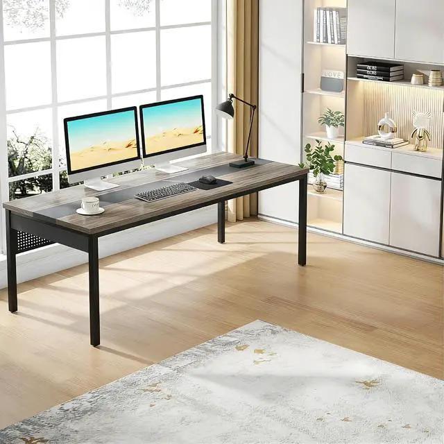 Alt view image 4 of 7 - 70.8-Inch Executive Desk, Large Office Computer Desk Workstation, Modern Simple Style Laptop Desk Study Writing Table Business Furniture for Home Office (Grey and Black)