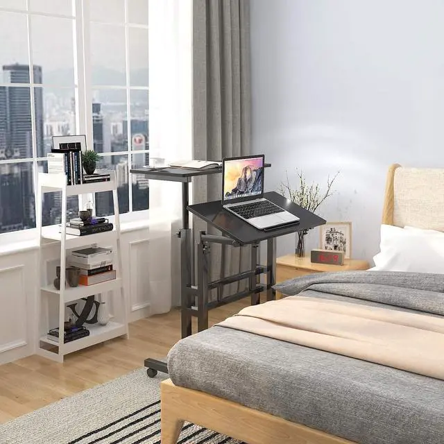 Main image of Adjustable Stand Up Desk 23.6 inches Computer Mobile Desk Workstation with Standing and Seating (Black)