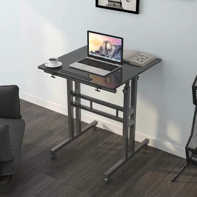 Alt view image 3 of 6 - Adjustable Stand Up Desk 23.6 inches Computer Mobile Desk Workstation with Standing and Seating (Black)