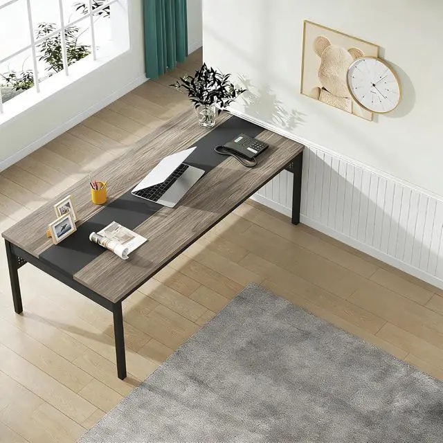 Alt view image 7 of 7 - 70.8-Inch Executive Desk, Large Office Computer Desk Workstation, Modern Simple Style Laptop Desk Study Writing Table Business Furniture for Home Office (Grey and Black)