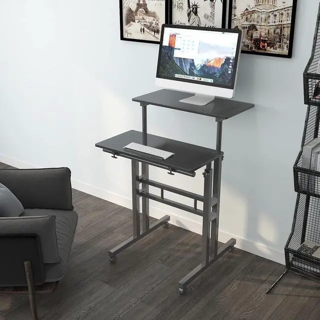 Alt view image 4 of 6 - Adjustable Stand Up Desk 23.6 inches Computer Mobile Desk Workstation with Standing and Seating (Black)