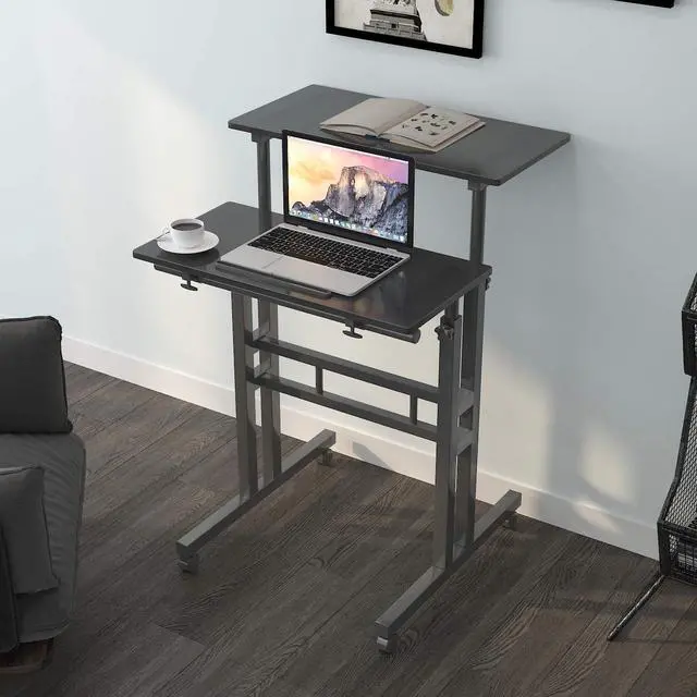Alt view image 5 of 6 - Adjustable Stand Up Desk 23.6 inches Computer Mobile Desk Workstation with Standing and Seating (Black)