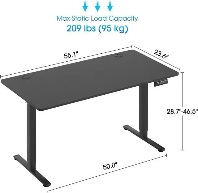Alt view image 3 of 7 - Electric Standing Desk 24"x55" Adjustable Height Computer Desk for Home Office - Ergonomic Sit Stand with Headphone Hook, 20db Noiseless Lifting for Adults, Black