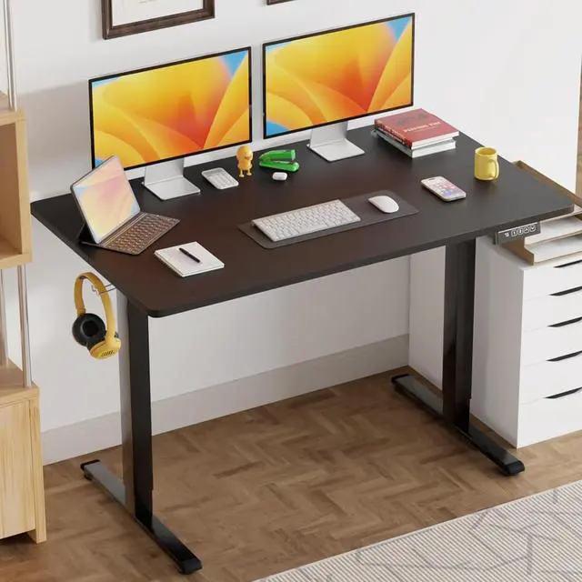 Alt view image 2 of 7 - Electric Standing Desk 24"x55" Adjustable Height Computer Desk for Home Office - Ergonomic Sit Stand with Headphone Hook, 20db Noiseless Lifting for Adults, Black