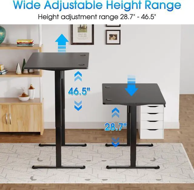 Alt view image 4 of 7 - Electric Standing Desk 24"x55" Adjustable Height Computer Desk for Home Office - Ergonomic Sit Stand with Headphone Hook, 20db Noiseless Lifting for Adults, Black