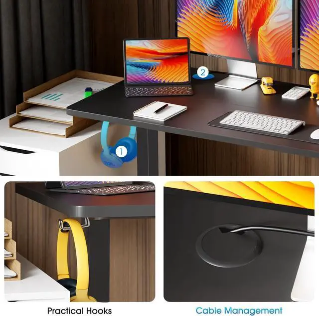 Alt view image 6 of 7 - Electric Standing Desk 24"x55" Adjustable Height Computer Desk for Home Office - Ergonomic Sit Stand with Headphone Hook, 20db Noiseless Lifting for Adults, Black
