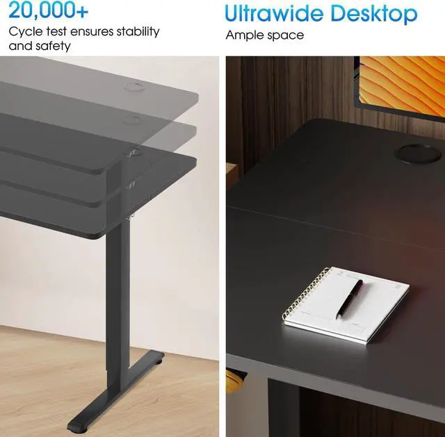Alt view image 7 of 7 - Electric Standing Desk 24"x55" Adjustable Height Computer Desk for Home Office - Ergonomic Sit Stand with Headphone Hook, 20db Noiseless Lifting for Adults, Black