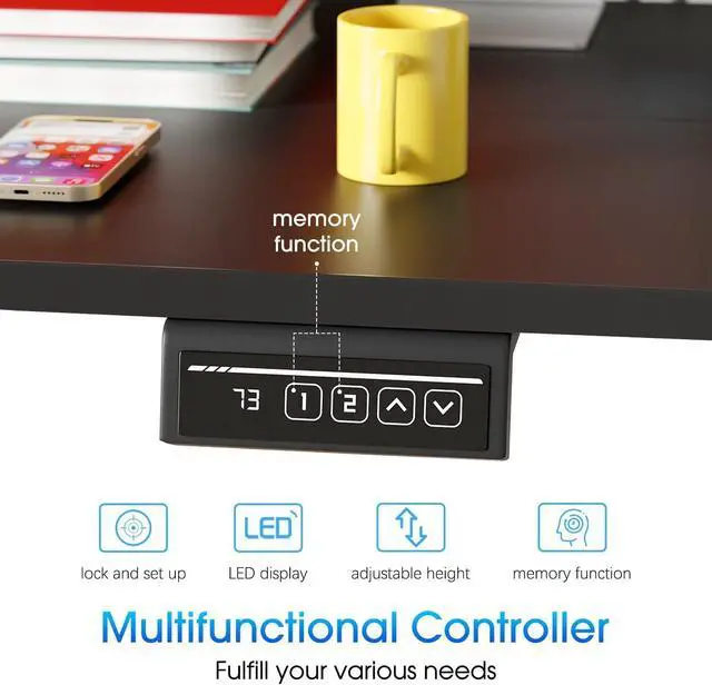 Alt view image 5 of 7 - Electric Standing Desk 24"x55" Adjustable Height Computer Desk for Home Office - Ergonomic Sit Stand with Headphone Hook, 20db Noiseless Lifting for Adults, Black