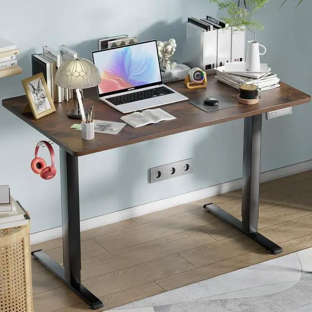 Alt view image 2 of 7 - Electric Standing Desk 24"x55" Adjustable Height Computer Desk for Home Office - Ergonomic Sit Stand with Headphone Hook, 20db Noiseless Lifting for Adults, Brown
