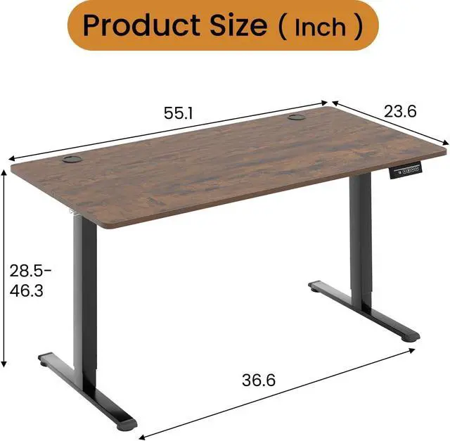 Alt view image 3 of 7 - Electric Standing Desk 24"x55" Adjustable Height Computer Desk for Home Office - Ergonomic Sit Stand with Headphone Hook, 20db Noiseless Lifting for Adults, Brown
