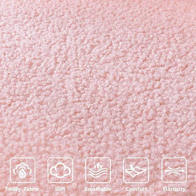 Alt view image 6 of 7 - Pink Cute Vanity Chairs with Backs & Wheels, Swivel Rolling Makeup Vanity Chair with Adjustable Height, Sherpa Desk Chair for Living Room Bedroom Makeup Room Office, Boucle (Pink)