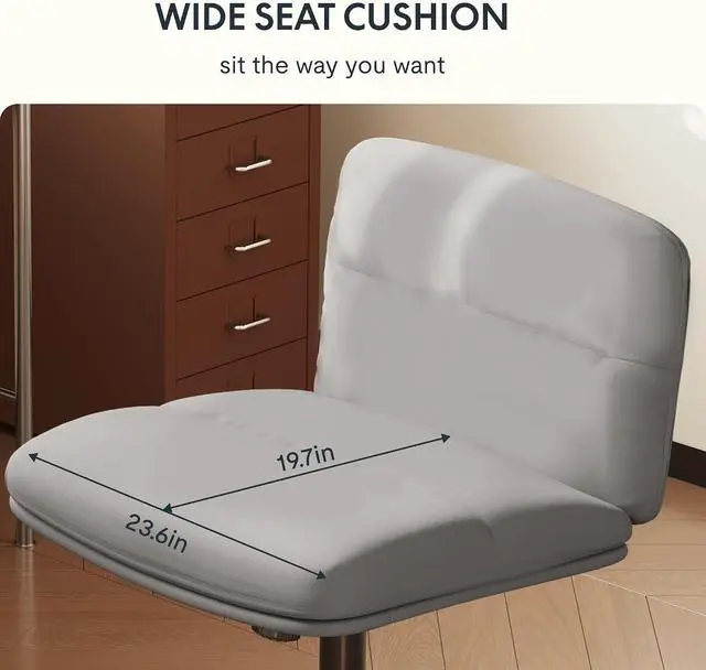 Alt view image 6 of 7 - Big Comfy Seat Criss Cross Chair with Wheels Height Adjustable Armless Desk Chair Vanity Chair with High Back PU Leather (Gray)