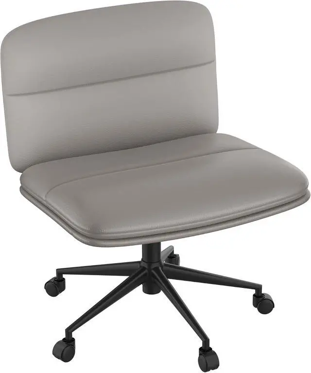 Alt view image 7 of 7 - Big Comfy Seat Criss Cross Chair with Wheels Height Adjustable Armless Desk Chair Vanity Chair with High Back PU Leather (Gray)