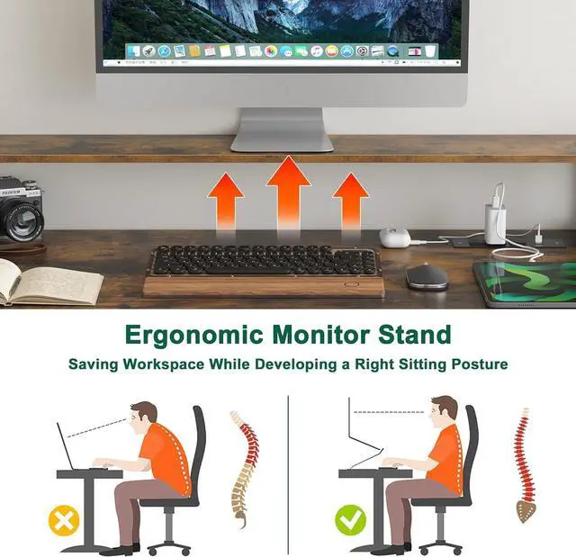 Alt view image 4 of 7 - L Shaped Desk with Drawers, 66" Home Office Desk with Power Outlet and Led Strip, Reversible Computer Desk with Storage Shelves & Monitor Stand, Large Corner Desk Gaming Desk, Rustic Brown