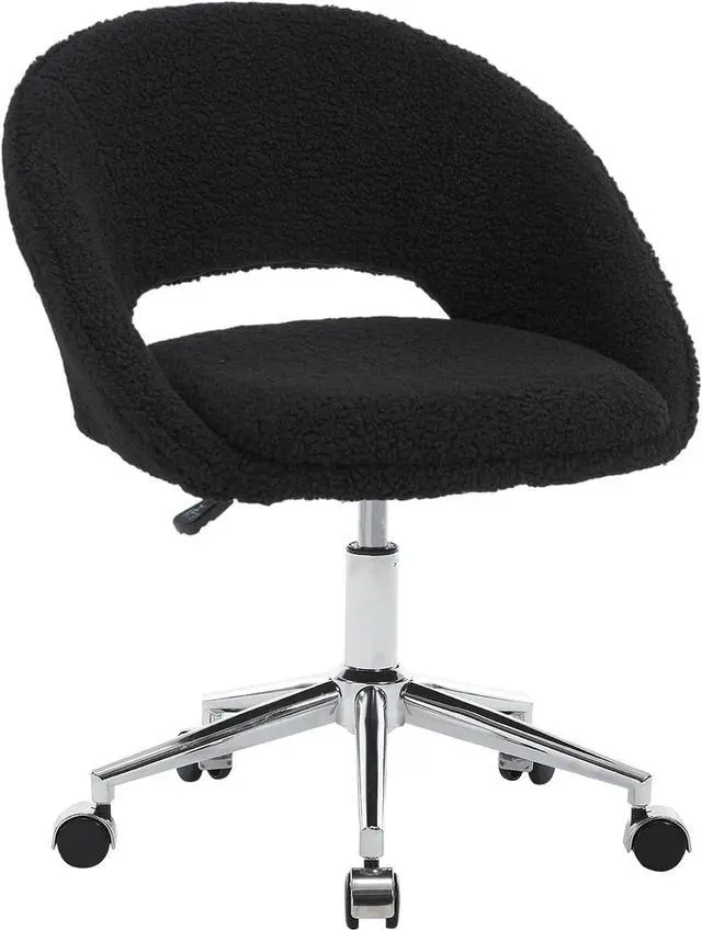 Main image of Vanity Accent Chair, Modern Cute Desk Chairs with Wheels Adjustment Height Swivel Rolling Chair Upholstered Sherpa Gold Metal Base for Makeup Living Room Bedroom,Black
