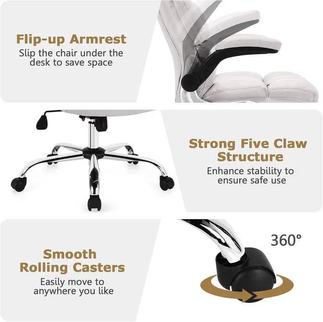 Alt view image 7 of 7 - Big and Tall Office Chair 400lbs - Ergonomic High-Back Executive Desk Chair with Flip-Up Arms & Thick Cushion, Home Office Beige Fabric