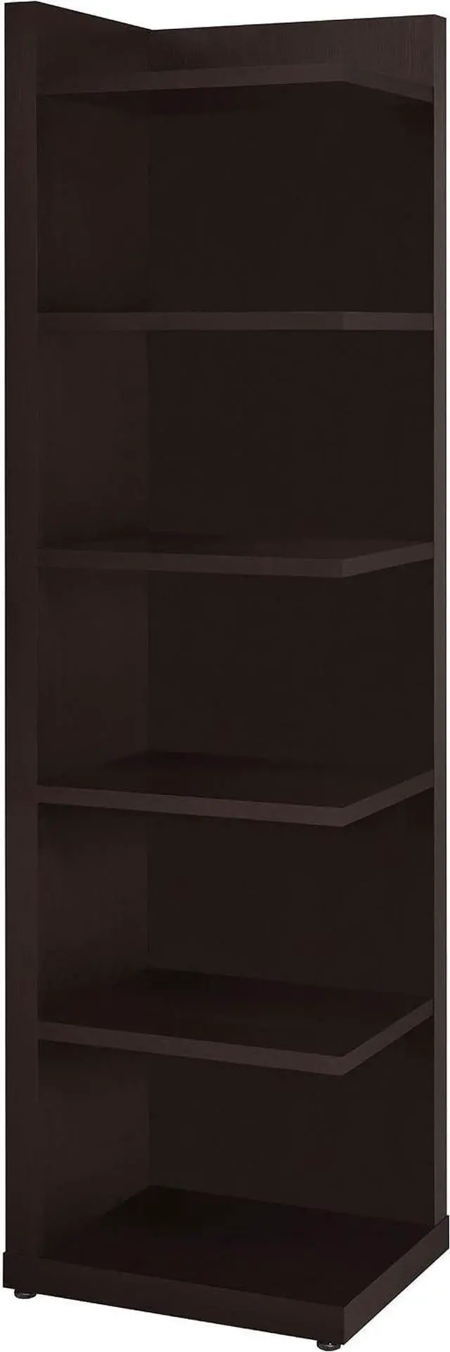 Main image of Coaster Home Furnishings - Alder - Engineered Wood - 6-Shelf Tall Corner Bookcase with Leveling Glides, Modern Design, Transitional Style - Living Room and Home Office - 71-Inch - Cappuccino - 800270